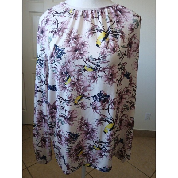 H&M Brand Women's Multi-Color Long Sleeve Floral Top Large Bird Butterfly Spring - Picture 1 of 16